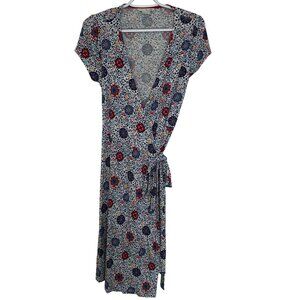 Boden Jersey Knit Wrap Dress Size 6R Floral Boho Pattern Cap Sleeve Preppy